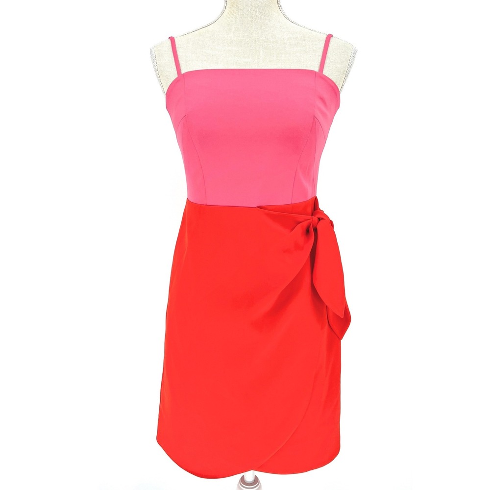Milly Sheath Dress Womens Size XS Pink Red Colorblock Wrap Tie Cocktail Party